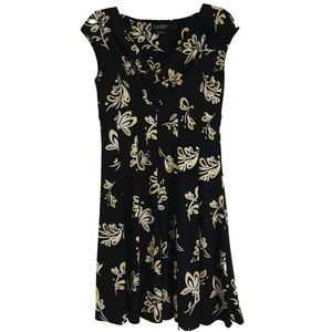 Lauren Ralph Lauren Women’s Size 8P Petite Navy Blue Yellow Floral Dress